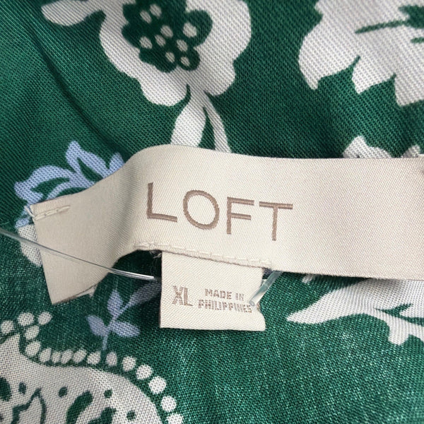 Loft Womens Green Floral Lyocell Short-Sleeve Button-Up Shirt Size XL