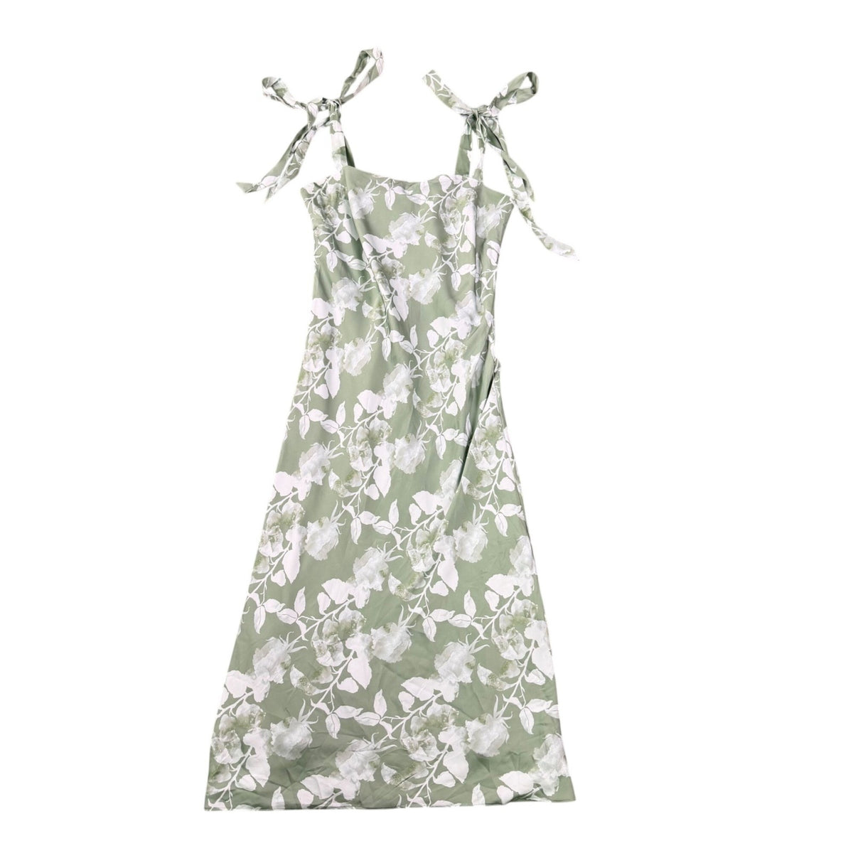 Hutch Womens Green Floral Polyester A-Line Midi Dress With Tie Straps Size 8