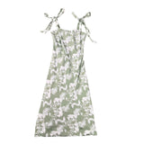 Hutch Womens Green Floral Polyester A-Line Midi Dress With Tie Straps Size 8