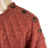 Orvis Womens Rust Quilted Crew Neck Pullover Sweatshirt W/ Button Detail Sz S