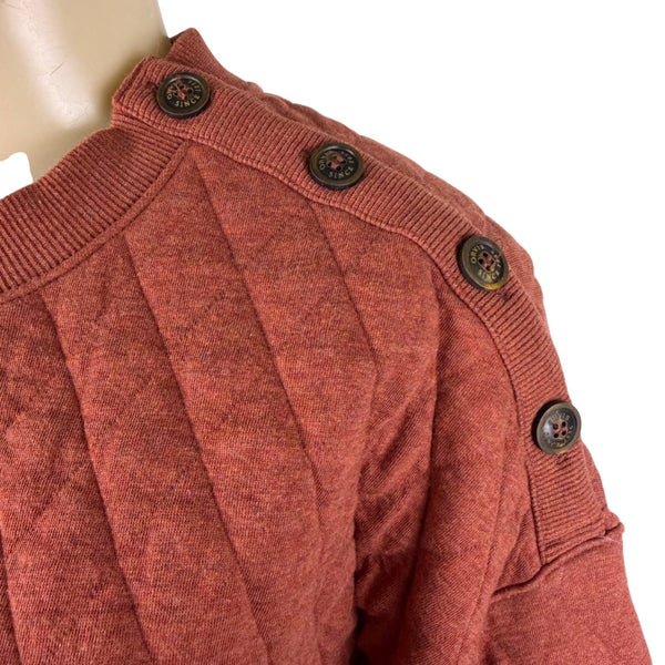Orvis Womens Rust Quilted Crew Neck Pullover Sweatshirt W/ Button Detail Sz S