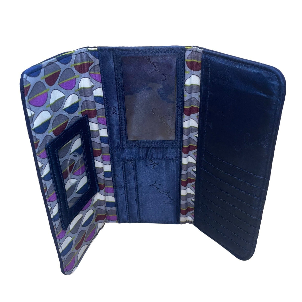 Vera Bradley Women’s Navy Quilted Fabric With Back Zip Pocket Wallet Clutch