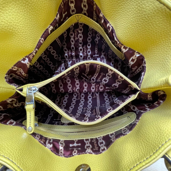 Tignanello Women’s Yellow Leather Storage Pockets  Double-Strap Shoulder Bag