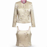 Jwffrey & Dara Womens Cream Satin Floral Jacket & Sleeveless Top Set Size 16