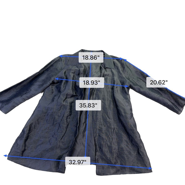 Eileen Fisher Women’s Black Linen & Silk Open Front Duster Jacket Size L 