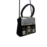 Confetti Women’s Black Velvet & Sequin Holiday House Handbag With Handle & Strap