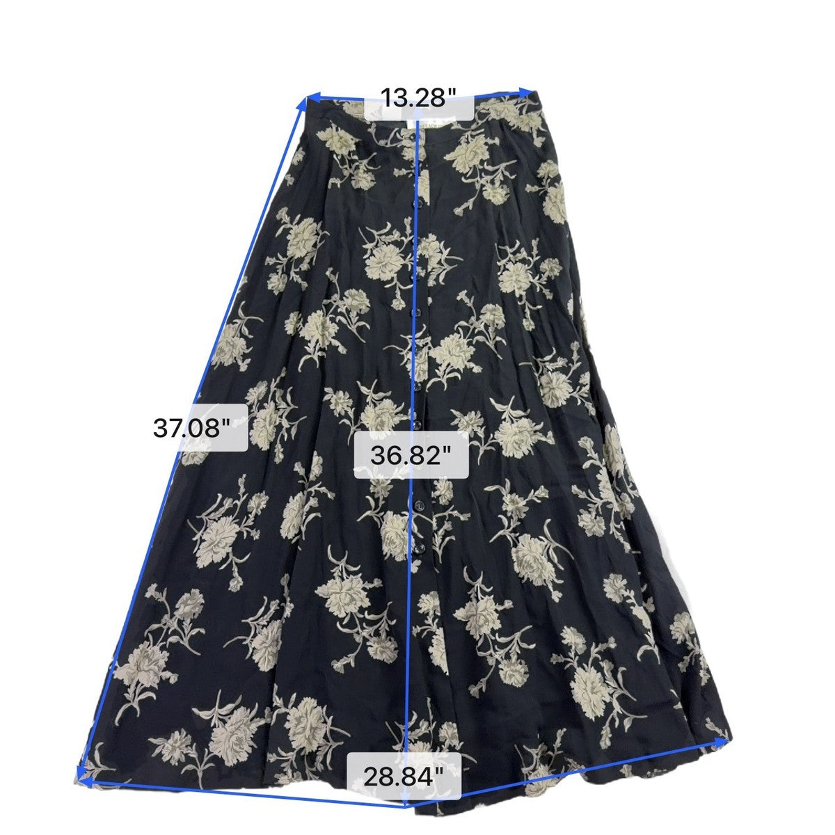 Jones New York Womens Black Rayon Floral A-Line Maxi Skirt Button Front Size 10 