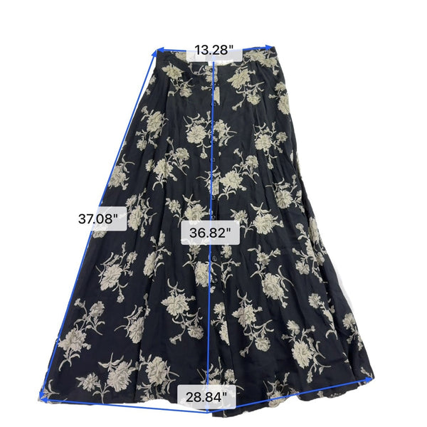 Jones New York Womens Black Rayon Floral A-Line Maxi Skirt Button Front Size 10 
