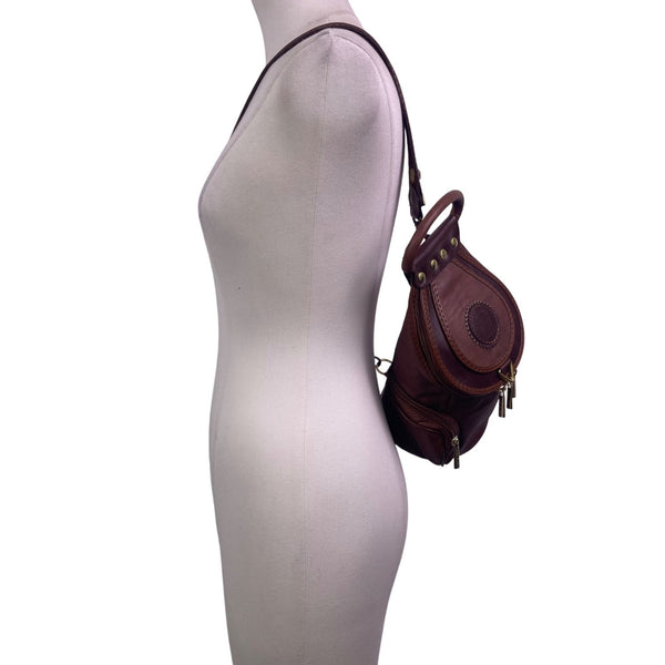 Giaccomo Men’s Brown Leather With Brass Zippers Crossbody Sling Backpack