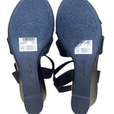 Clarks Women’s Black Leather Adhesive Strap Tulip Gem Wedge Sandals Size 11M