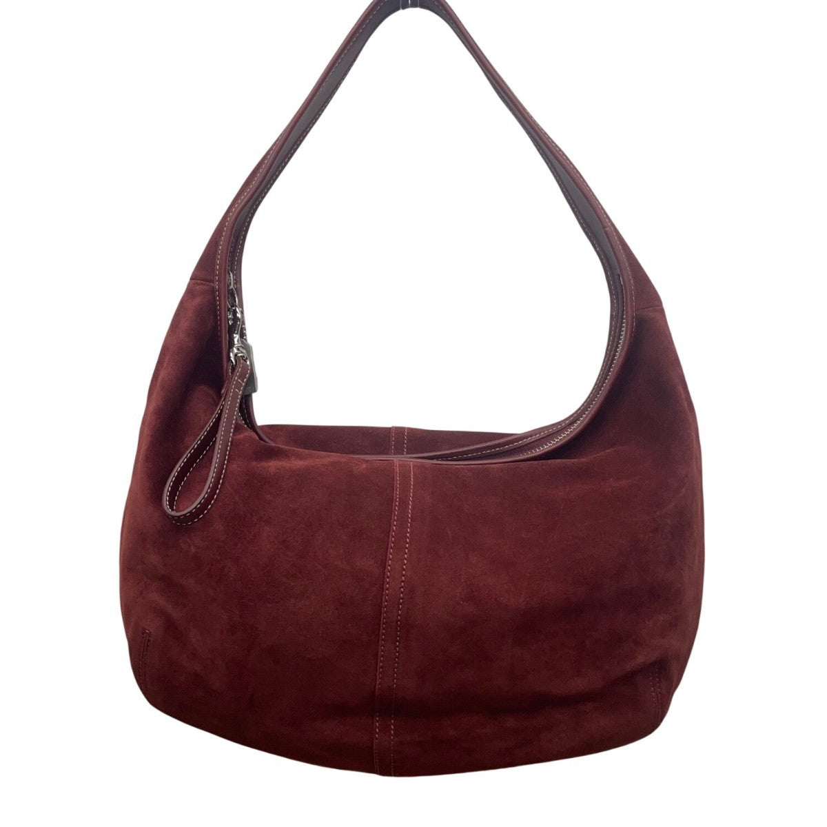 Coach Womens Burgundy Suede Hobo Bag Handcrafted Spacious Interior Zip Closure