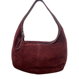 Coach Womens Burgundy Suede Hobo Bag Handcrafted Spacious Interior Zip Closure