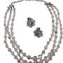 Aurora Borealis Womens Crystal Necklace & Clip-On Earrings Vintage Set Silver To