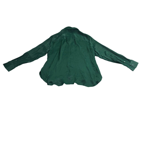 Zara Womens Green Satin Button-Up Long Sleeve Shirt Chic Fashion Sz XL