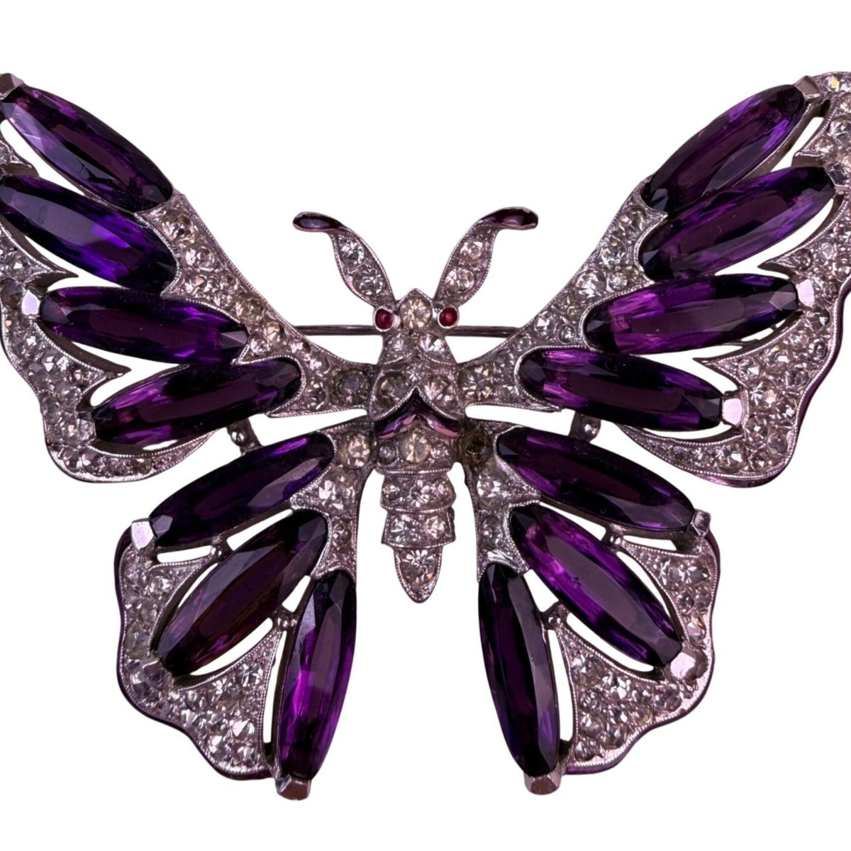 Vintage Trifari Womens Purple & Silver Tone Butterfly Brooch Rhinestones