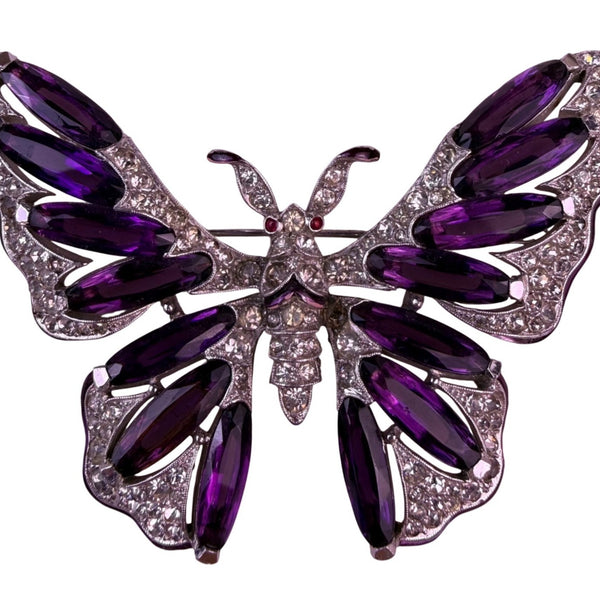 Vintage Trifari Womens Purple & Silver Tone Butterfly Brooch Rhinestones