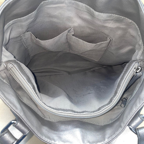 Apt. 9 Women’s Silver Faux Leather Top Strap Snap Closure Double Handle Tote Bag