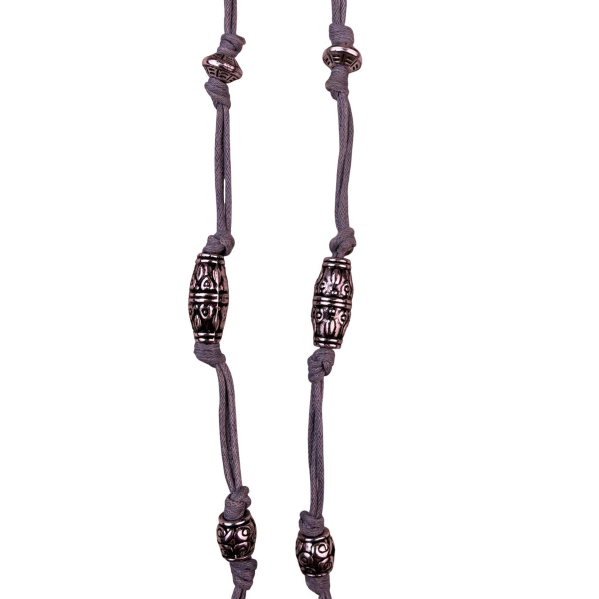 Silver Tone Womens Mandala Pendant Necklace With Knotted Cord & Beaded Detailing