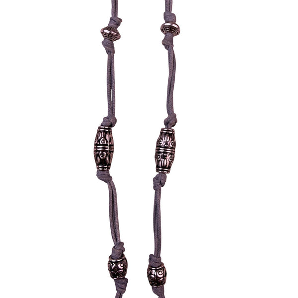 Silver Tone Womens Mandala Pendant Necklace With Knotted Cord & Beaded Detailing