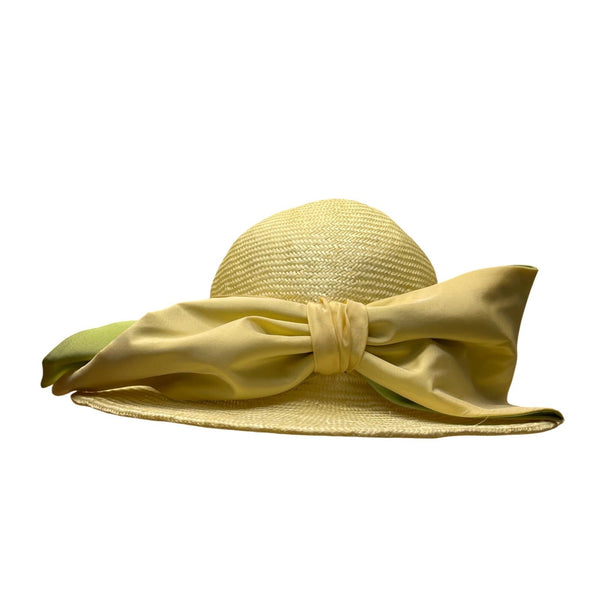 Christine A. Moore Womens Yellow Straw Hat With Satin Ribbon Bow OS