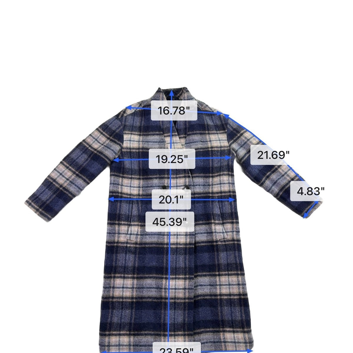 Madewell Womens Navy Wool Blend Plaid Double-Breasted Coat Size XS