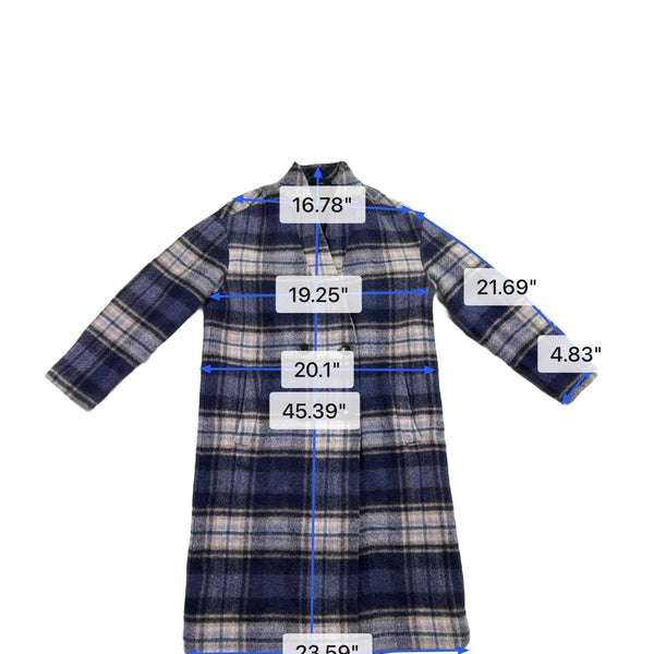 Madewell Womens Navy Wool Blend Plaid Double-Breasted Coat Size XS