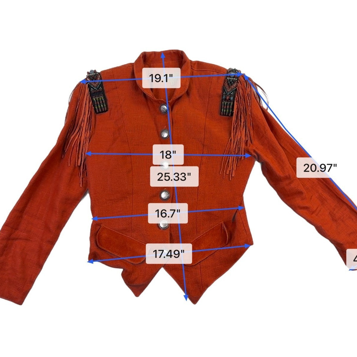 Double D Ranch Brand Womens Orange Linen Beaded Fringe Western Jacket Size M