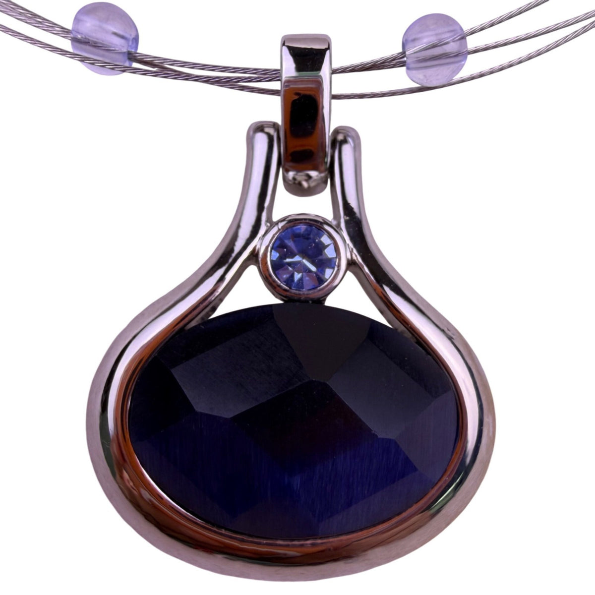 Lia Sophia Women Silver Tone Necklace W/ Blue Pendant Adjustable Length Jewelry