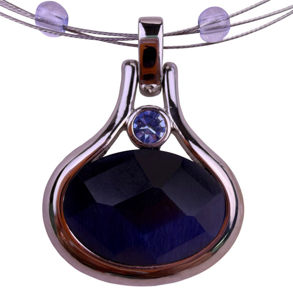 Lia Sophia Women Silver Tone Necklace W/ Blue Pendant Adjustable Length Jewelry