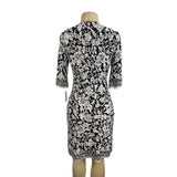 Intrique Women's White With Black Floral Pattern Midi Dress Sz M - NWT