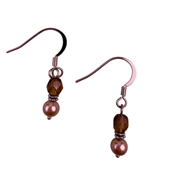 Lia Sophia Womens Brown & Pink Beaded Necklace & Earrings Set Glass & Metal Jewe