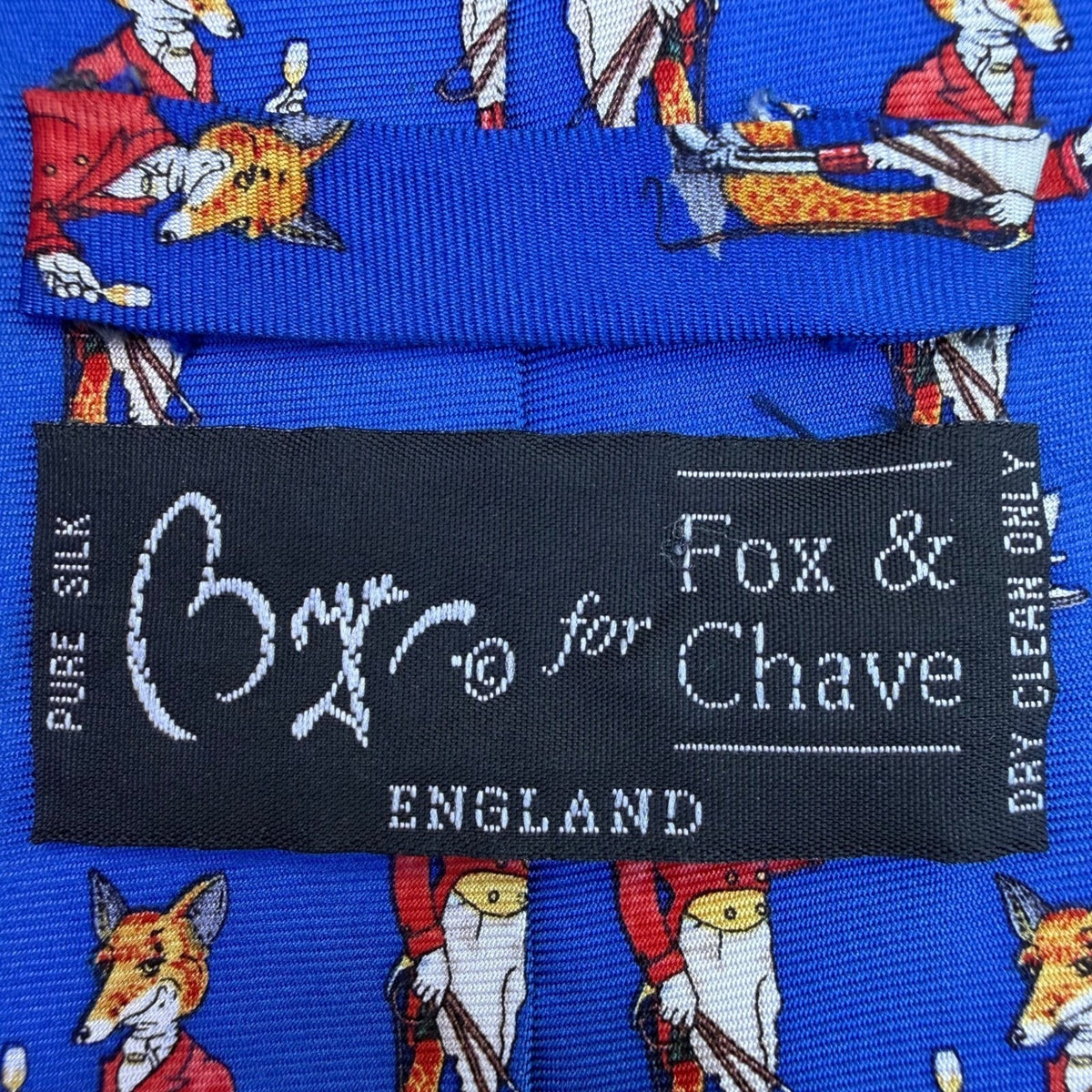 Fox & Chave Mens Blue 100% Silk Novelty Tie With Fox Hunt Pattern Hand Made