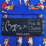Fox & Chave Mens Blue 100% Silk Novelty Tie With Fox Hunt Pattern Hand Made