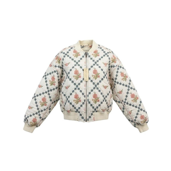 Blanknyc Womens White Quilted Floral Bomber Jacket 100% Cotton Embroidered Sz S