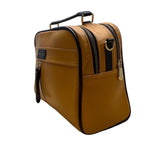 Absolutti Camel Brown & Black Faux Leather & Gold Zipper Crossbody Camera Bag