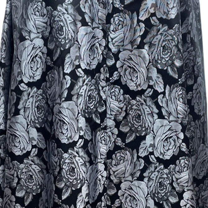 Vtg 80s 90s Black Tie Women's Metalic Brocade Flower Pattern Maxi Skirt Sz 4