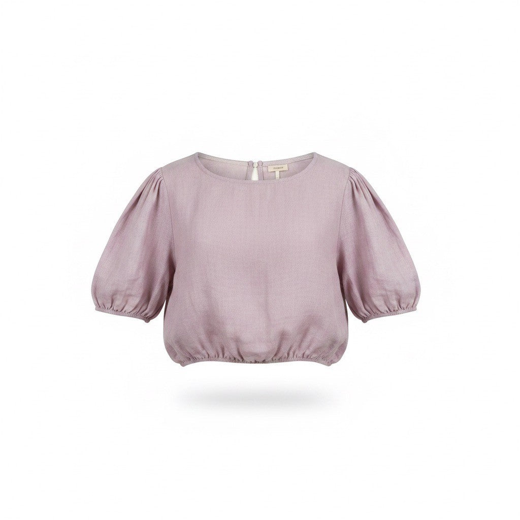 Bellacabrì Women’s Purple Linen Puff Sleeve Elastic Hem Top Size M