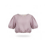 Bellacabrì Women’s Purple Linen Puff Sleeve Elastic Hem Top Size M