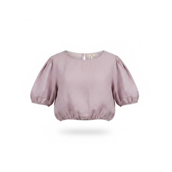 Bellacabrì Women’s Purple Linen Puff Sleeve Elastic Hem Top Size M