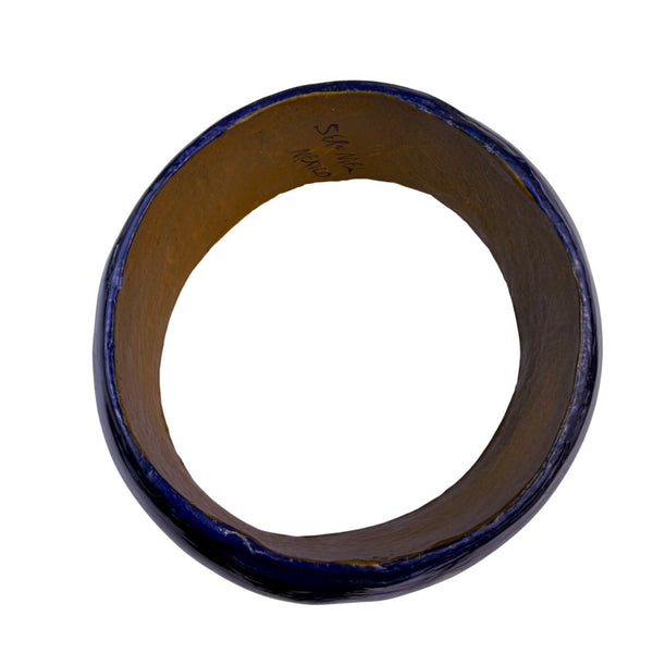 Pulsera Madera Pintada Maraca Sergio Mexico Blue Bangle Bracelet