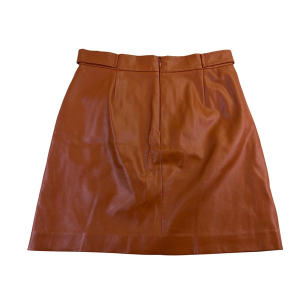 Loft Womens Brown Faux Leather Petite Mini Skirt Gold Button Size 2P