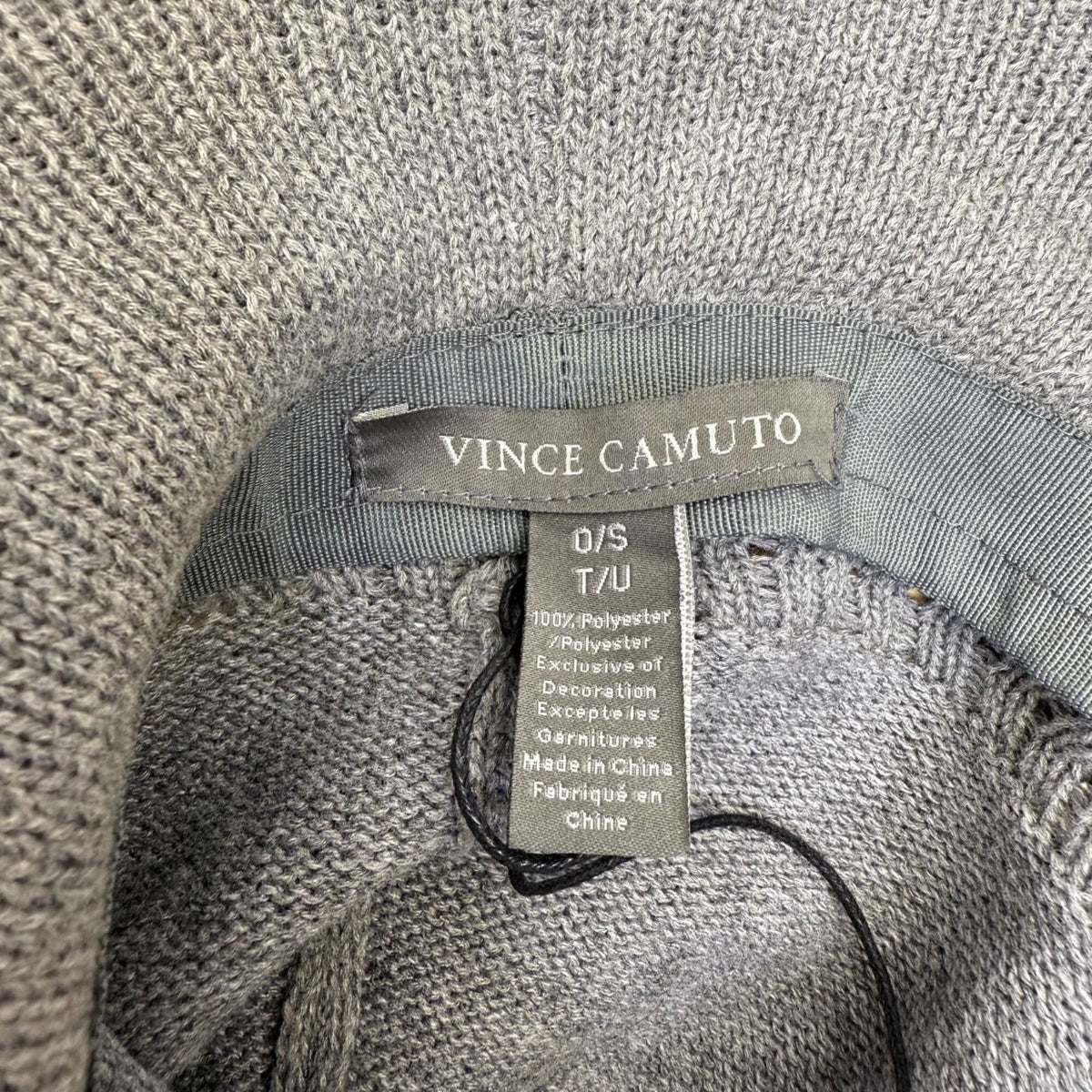 Vince Camuto Womens Gray Polyester Knit Floppy Hat One Size Woven Band Detail