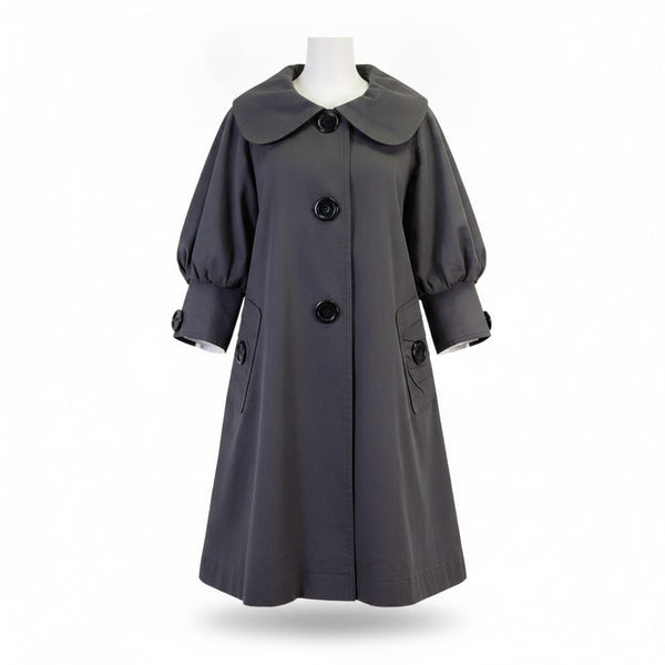 Hazelhazel Women Gray Cotton Puff Sleeve Trench Coat Button Front Size S