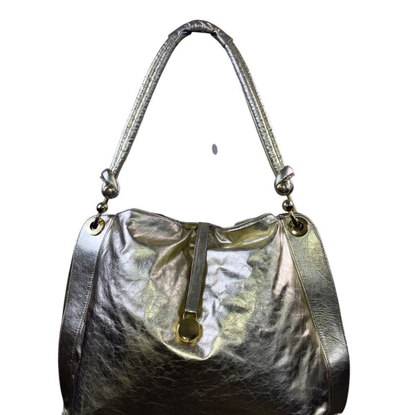California Women’s Gold Leather Adjustable Strap & Snap Closure Shoulder Bag