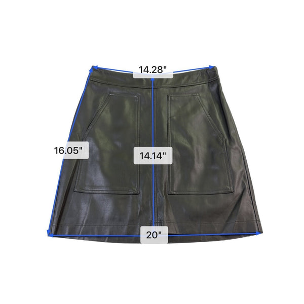 Loft Petites Womens Dark Olive Faux Leather Mini Skirt Size 4P Chic
