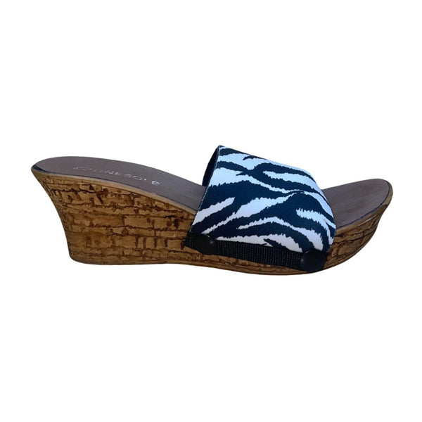 Onesole Women’s Black & White Interchangeable Top Cork Wedge Sandals Size 7