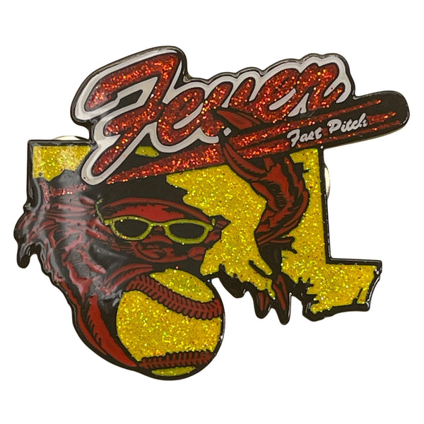 Fever Fast Pitch Softball Glitter Enamel Pin With Dual Clutch Backing