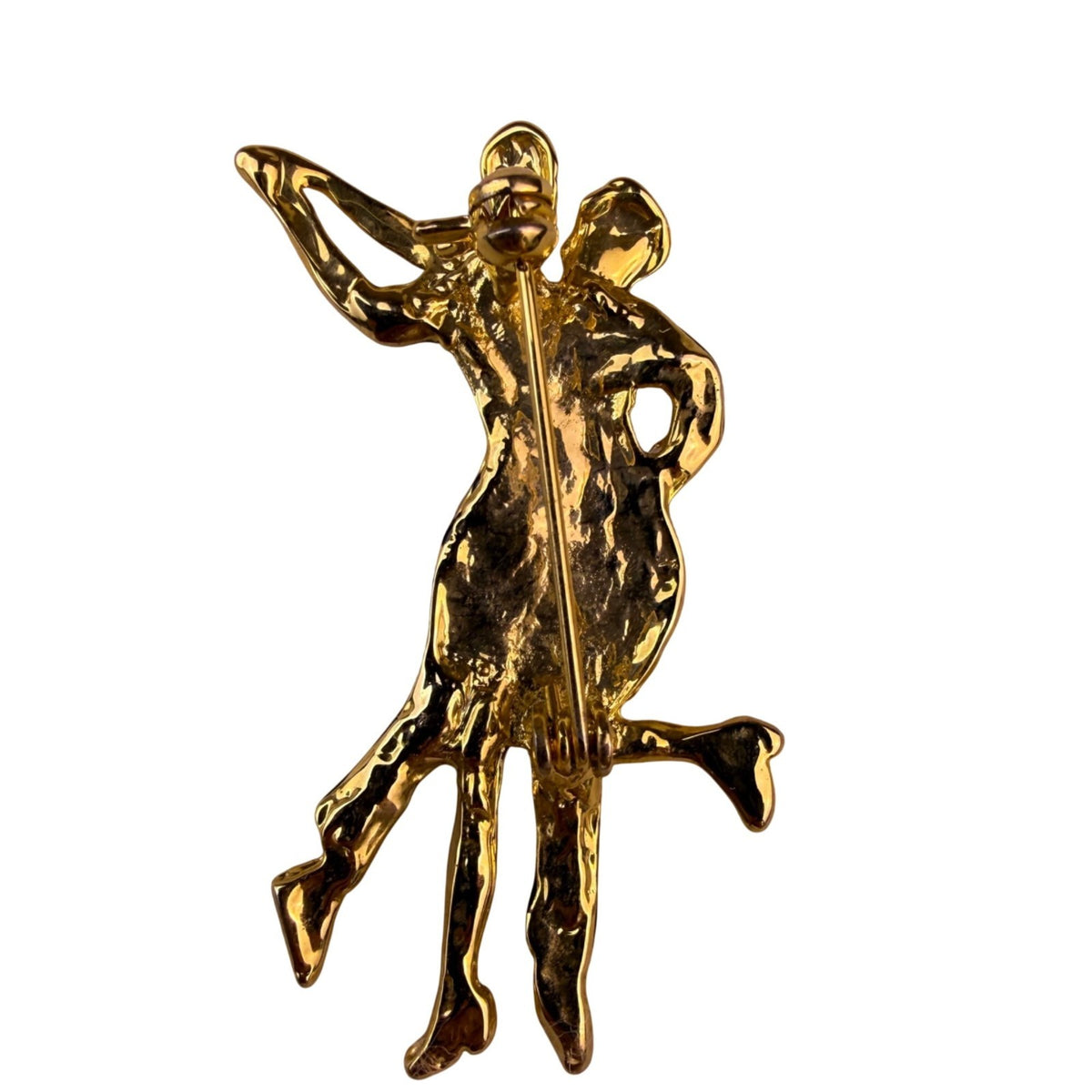 Vintage Unknown Gold Tone Enamel Dancing Couple Brooch Rhinestones