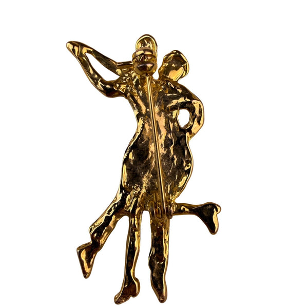 Vintage Unknown Gold Tone Enamel Dancing Couple Brooch Rhinestones