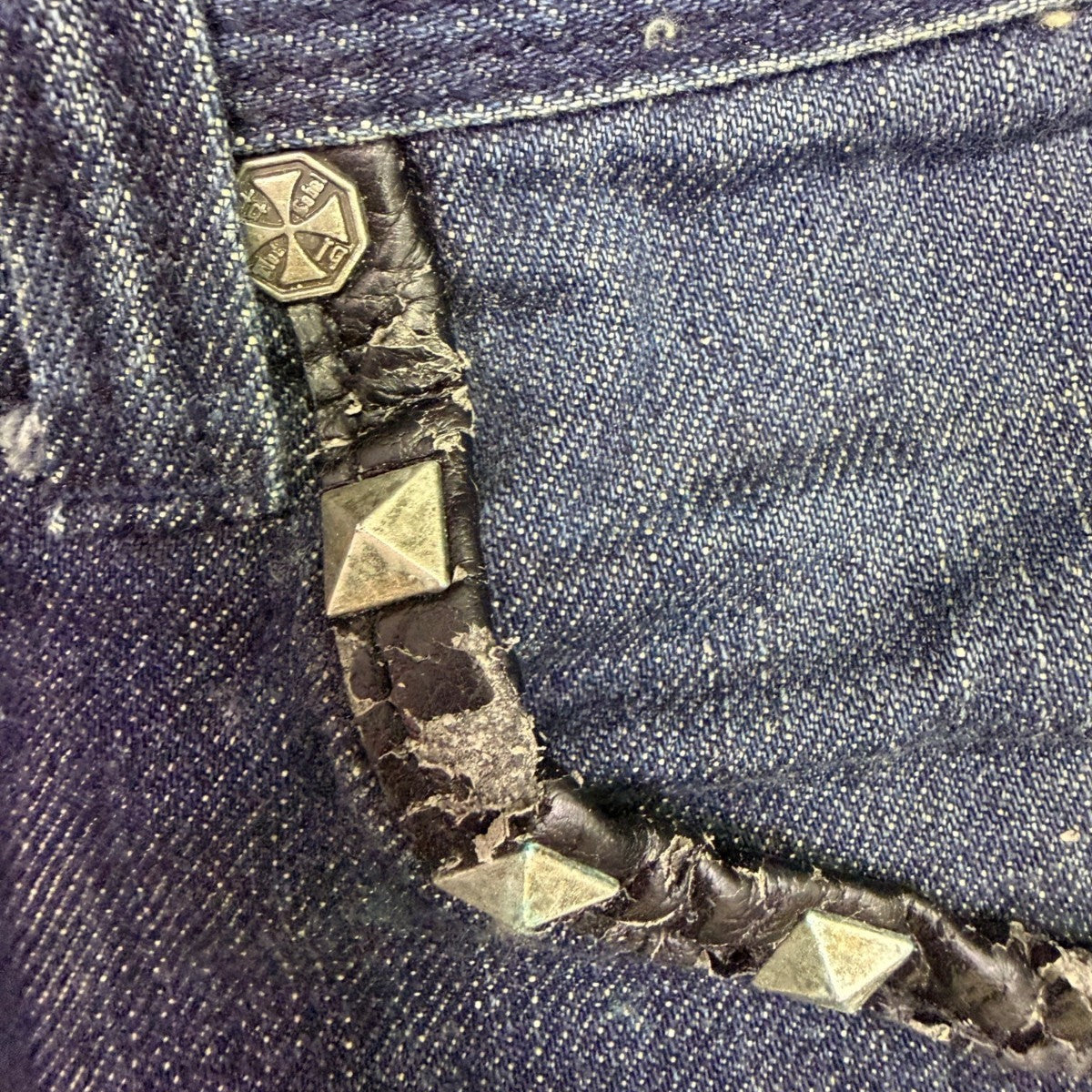 Premium Denims Goods Mens Denim Studded Jeans Boot Cut Embellished Size 38
